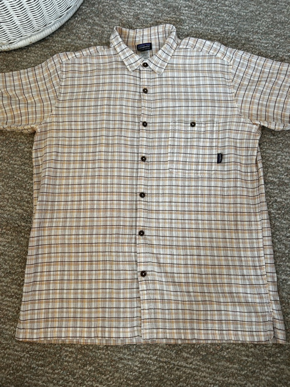 Patagonia Men's Short Sleeve Plaid Button-Down Shirt - Cream/Tan/Brown
